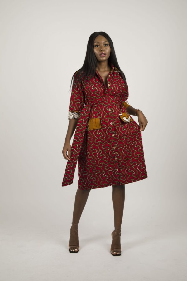 Amaka African Print Belted Shirt dress