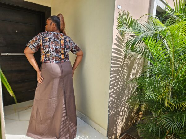A line Denim Maxi Skirt with Ankara Crop Top - Image 3